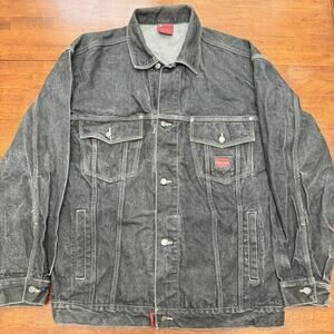 Vtg SOHK School Of Hard Knocks Denim Jacket Y2K Men's Large Black Oversized